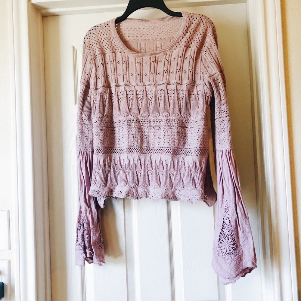 SOLD. Altered State boutique crotchet blouse with lace sleeves